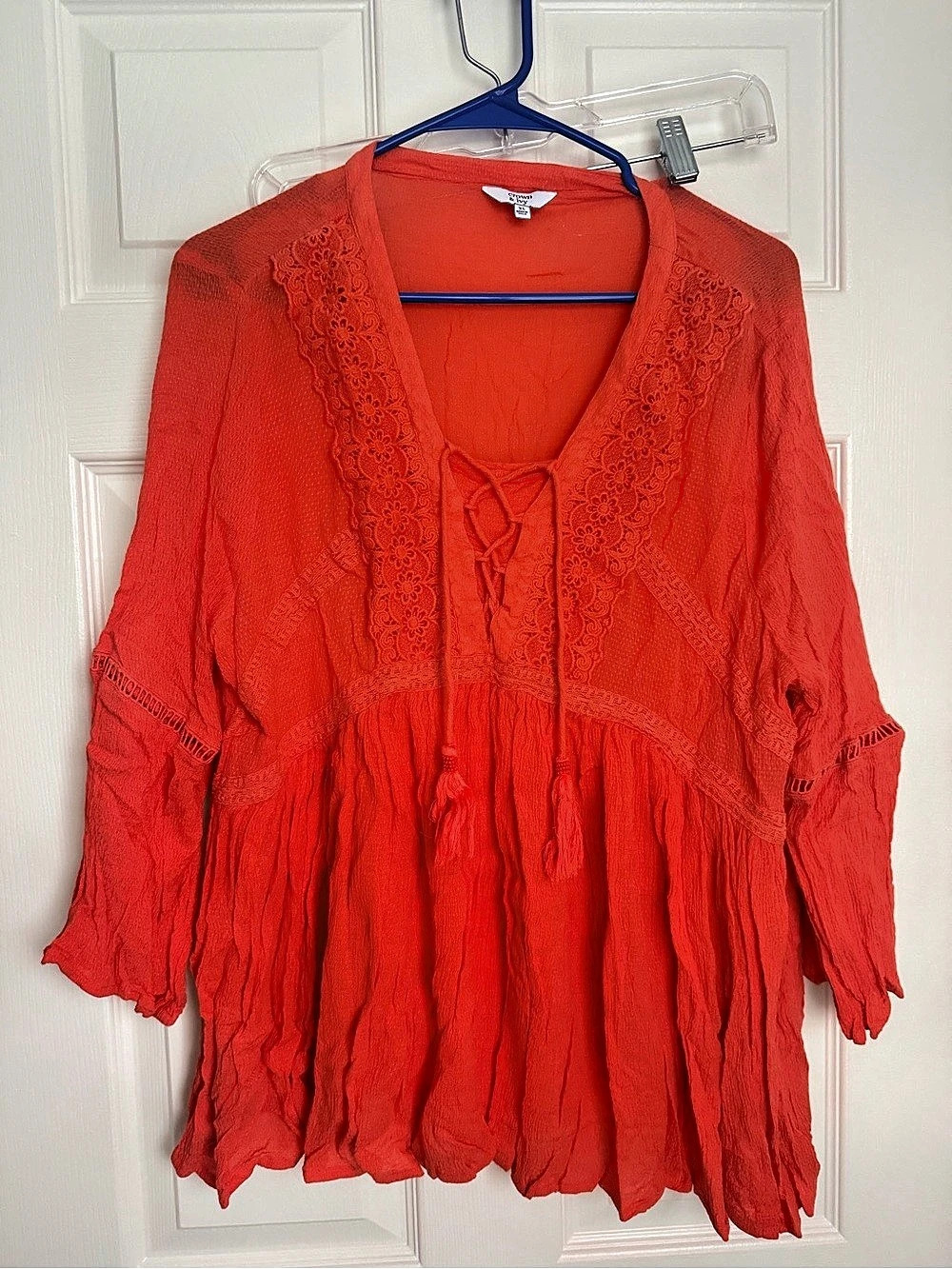 Crown & Ivy Lace-Trim Tunic in Orange Size XL Like New